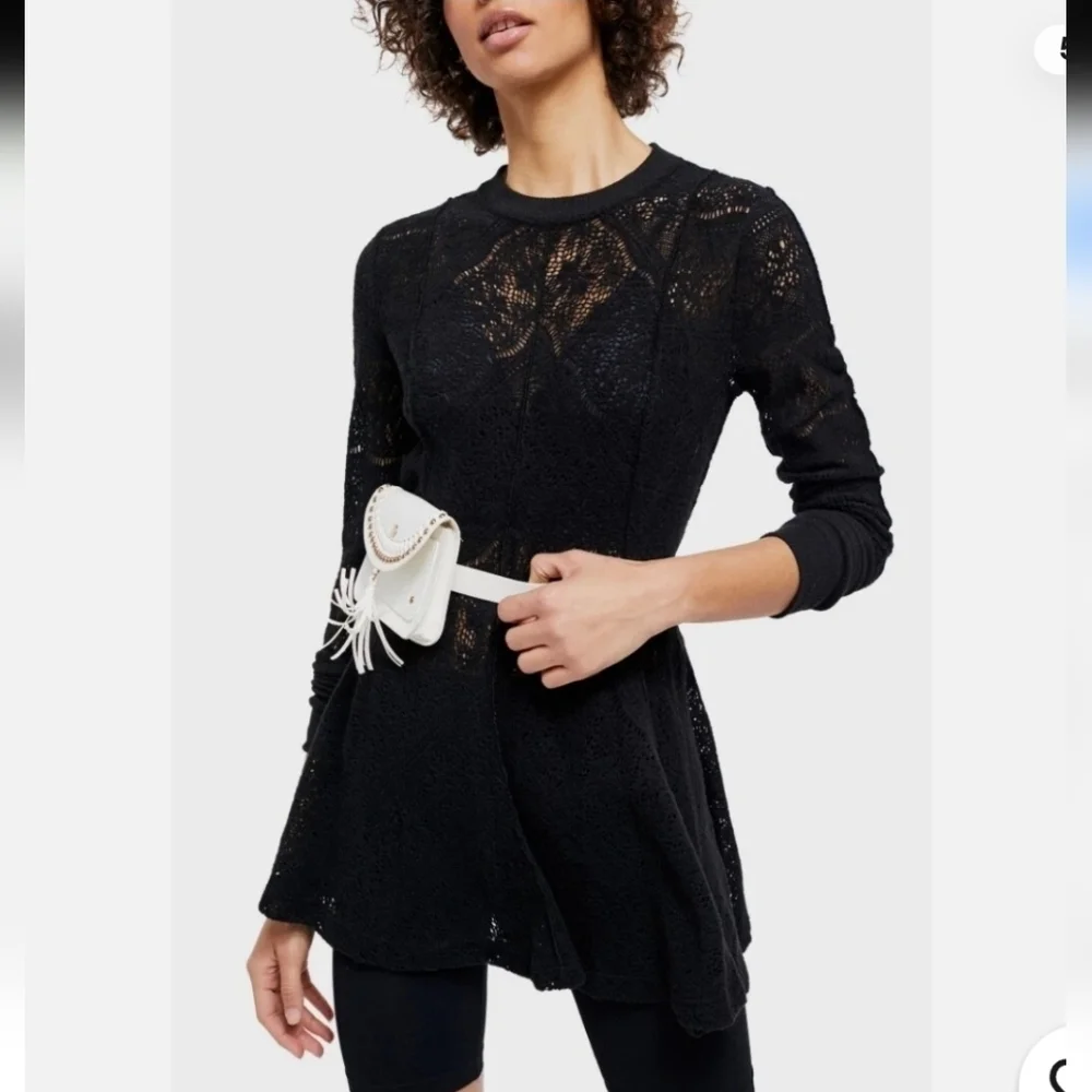 FREE PEOPLE COFFEE IN THE MORNING TUNIC DRESS UNCONVENTIONAL LACE SZ XS
